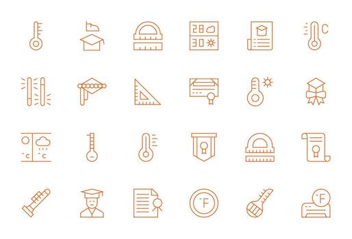24 Icons for Degree optimized in Pixel Optimized 64x64 Thin Line resolution vector