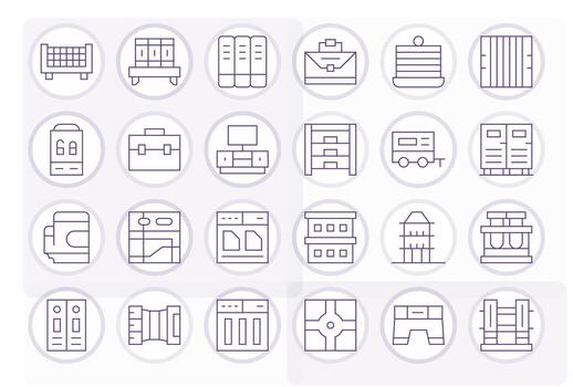 Compartment Complete Package with 24 256x256 Thin Line PIXEL Perfect Icons vector