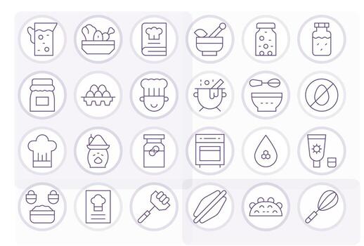 24 Thin Line Pixel Aligned Icons tailored for Ingredients High Resolution interface vector