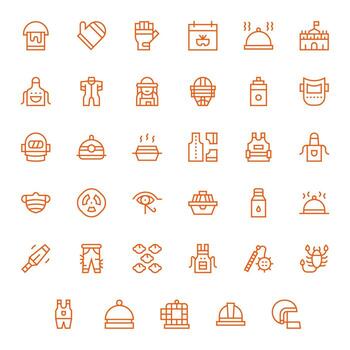 Protective Visual Pack containing 35 Regular Line Pixel Aligned Icons vector