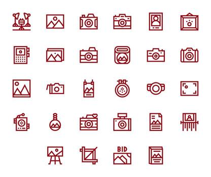 foto icono conjunto con 28 negrita línea alto resolución píxel optimizado gráficos vector