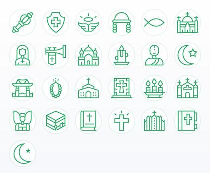 Holy Icon Repository containing 25 Regular Line Retina Ready Pixel Optimized graphics vector