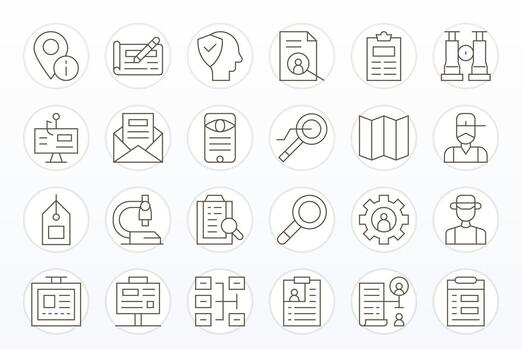 24 píxel alineado íconos temática alrededor detalles en 256x256 Delgado línea formato vector