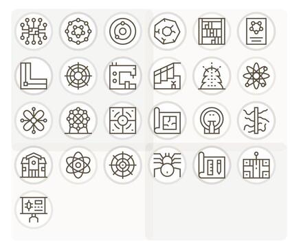 25 Display Perfect Icons themed around Schematic in 64x64 Regular Line format vector