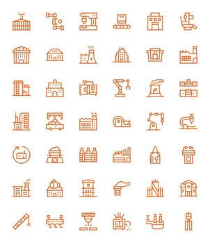 42 Icons inspired by Factory in PIXEL Perfect 128x128 Regular Line quality vector