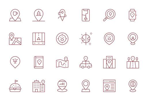 24 64x64 Thin Line Icons optimized for Pinpoint Location Pixel Aligned display vector