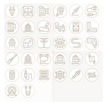 32 Thin Line Icons designed for Wire in 64x64 Grid Fitted format vector