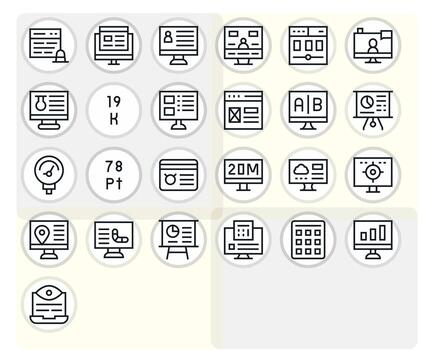 25 Icons for Data Display optimized in Pixel Optimized Retina Ready Regular Line resolution vector