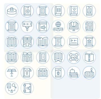 32 Thin Line Pixel Optimized Designs for Library 64x64 Icons vector
