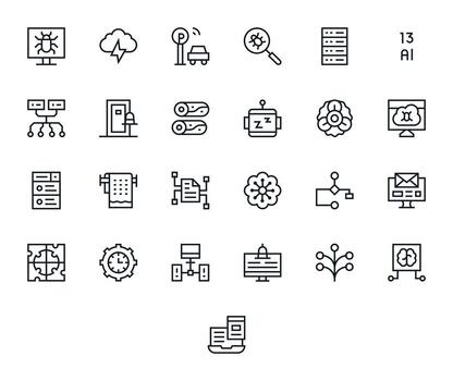 System Icon Library with 25 Regular Line 128x128 PIXEL Perfect Designs vector