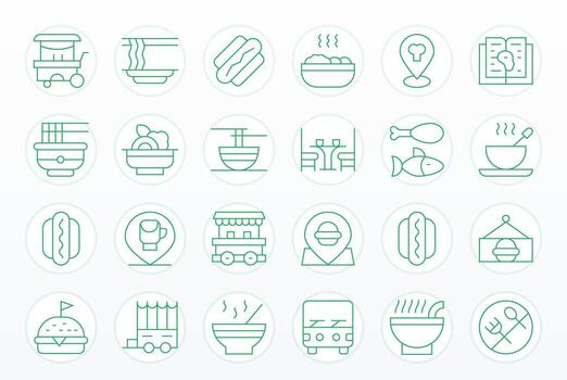24 Thin Line Icons for Eatery in crisp High Resolution Detail Enhanced resolution vector