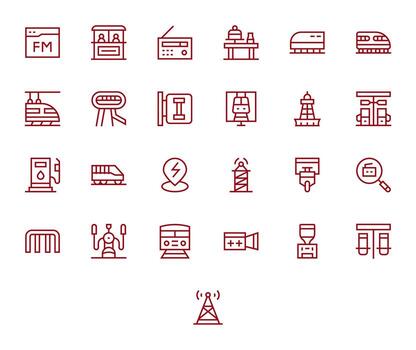 25 256x256 regular línea íconos para estación con píxel optimizado precisión vector