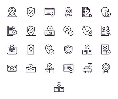 25 Pixel Aligned Icons themed around Confirmed in High Resolution Regular Line format vector