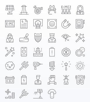 40 Pixel Optimized Icons themed around Power in 64x64 Thin Line format vector