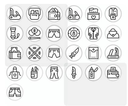 Regular Line Style Pocket Icons with 25 High Resolution Pixel Optimized Designs vector