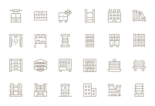 24 Icons for Shelves optimized in Grid Fitted High Resolution Thin Line resolution vector