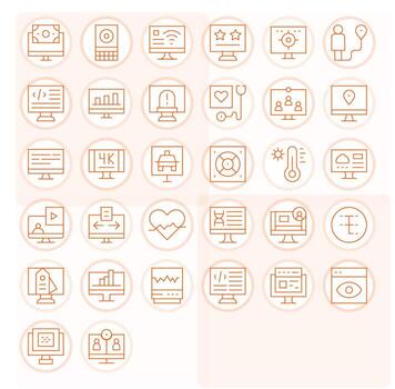 Monitor Visual Pack containing 32 Thin Line Display Perfect Icons vector