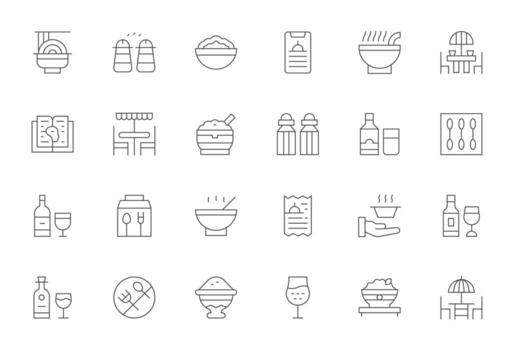 24 128x128 Thin Line Icons optimized for Dining Pixel Aligned display vector