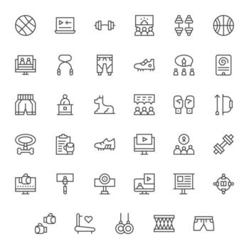 Training featuring 35 High Resolution Icons in Regular Line Design vector
