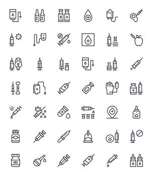 42 High Resolution Grid Fitted Icons for Injection in Regular Line Theme vector