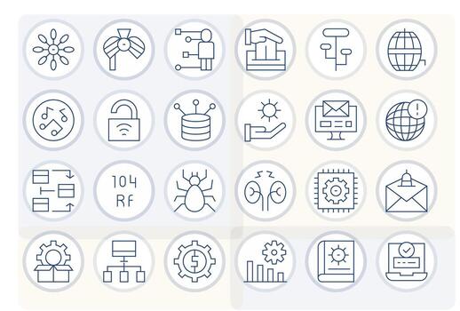 24 128x128 Delgado línea íconos optimizado para sistema píxel optimizado monitor vector