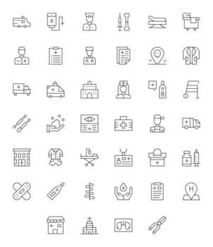 40 Thin Line Icons designed for Hospital in 256x256 Pixel Aligned format vector
