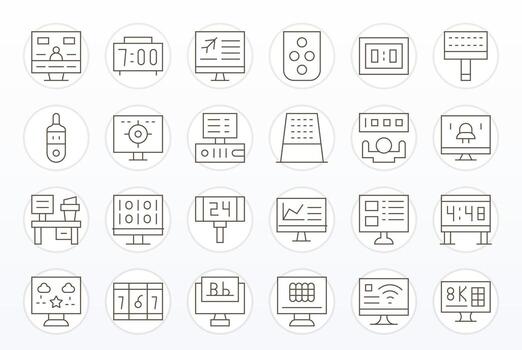 digital monitor retina Listo icono paquete con 24 Delgado línea píxel Perfecto elementos vector