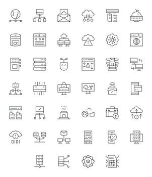 servidor icono conjunto con 40 Delgado línea 128x128 monitor Perfecto gráficos vector