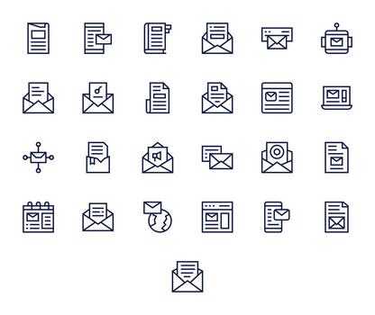 25 Regular Line Icons designed for Newsletter in 64x64 Pixel Aligned format vector