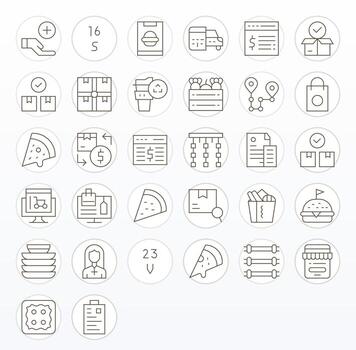 orden icono conjunto con 32 Delgado línea retina Listo monitor Perfecto gráficos vector