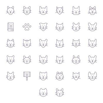 Cat Icon Set with 32 Thin Line High Resolution Display Perfect Graphics vector