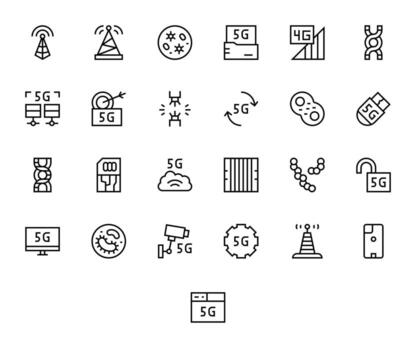 Cellular Scalable Set featuring 25 Pixel Aligned Regular Line High Resolution Icons vector