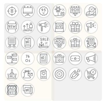 Promotion Icon Repository containing 32 Thin Line Retina Ready Pixel Aligned graphics vector