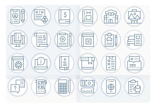 24 64x64 Grid Fitted Icons for Documentation in Thin Line Theme vector