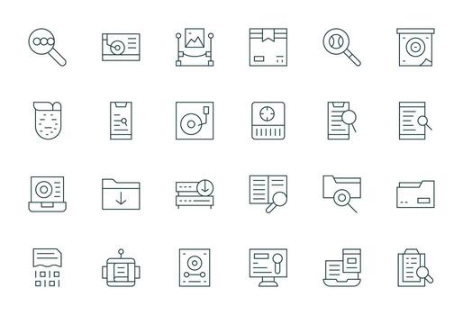 Retrieve Exclusive Set featuring 24 Thin Line Pixel Aligned High Resolution Icons vector