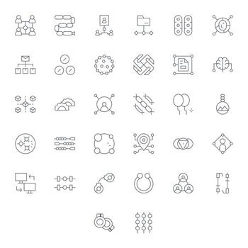 32 High Resolution Thin Line Icons for Linked with Pixel Aligned precision vector