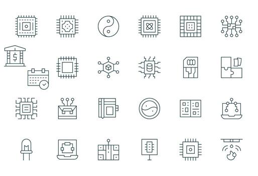 Integrated High Resolution Icon Pack with 24 Thin Line PIXEL Perfect Elements vector