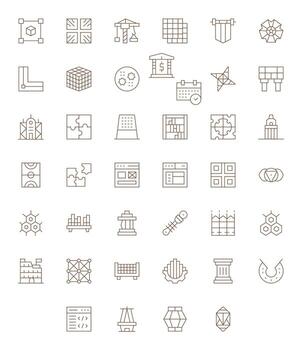 Framework High Resolution Icon Pack with 40 Thin Line Editable Elements vector