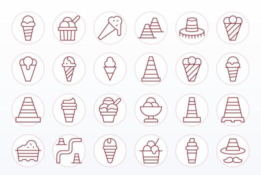 Cone 128x128 Icon Pack with 24 Thin Line Display Perfect Elements vector