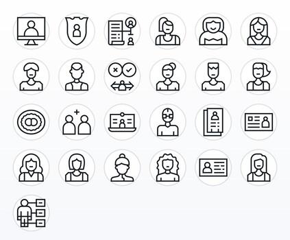User Account Professional Set with 25 Regular Line Pixel Aligned 64x64 Icons vector