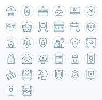 la seguridad cibernética presentando 32 256x256 íconos en Delgado línea diseño vector