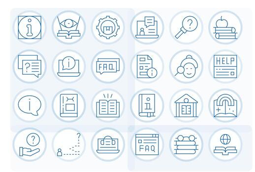 24 PIXEL Perfect High Resolution Icons for Knowledge Base in elegant Thin Line design vector