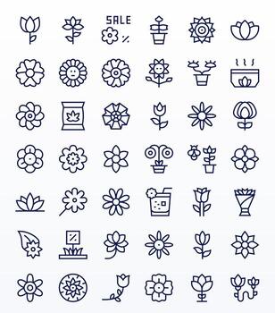 Flower Design Icons featuring 42 Pixel Optimized Regular Line Style vector