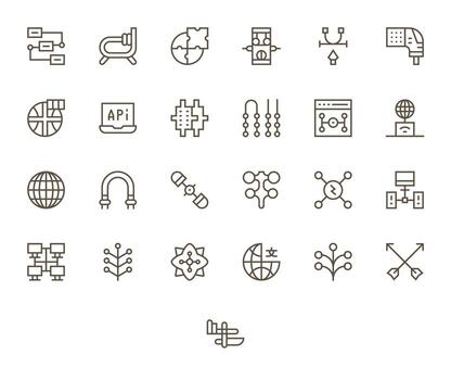 25 Grid Fitted Regular Line Icons designed for Connection Point Interface vector