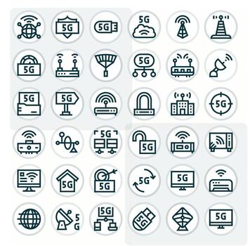 Broadband Icon Set with 36 Bold Line 128x128 Pixel Optimized Graphics vector