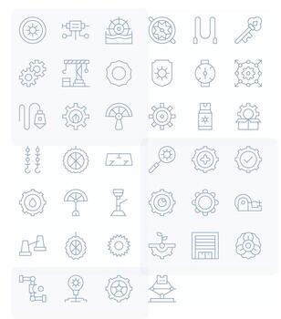 Mechanism Comprehensive Bundle with 40 PIXEL Perfect Thin Line High Resolution Icons vector