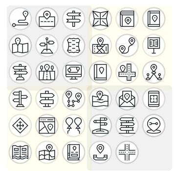 35 Icons for Directions featuring 64x64 Display Perfect Regular Line Graphics vector