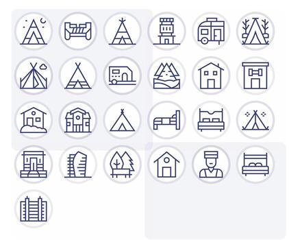 Lodging Icon Collection featuring 25 Pixel Optimized High Resolution Regular Line Designs vector