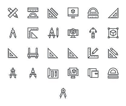 25 Regular Line PIXEL Perfect Icons crafted for Cad High Resolution applications vector