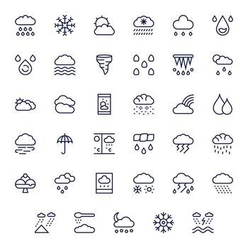 35 Pixel Aligned Regular Line Icons designed for Precipitation Interface vector